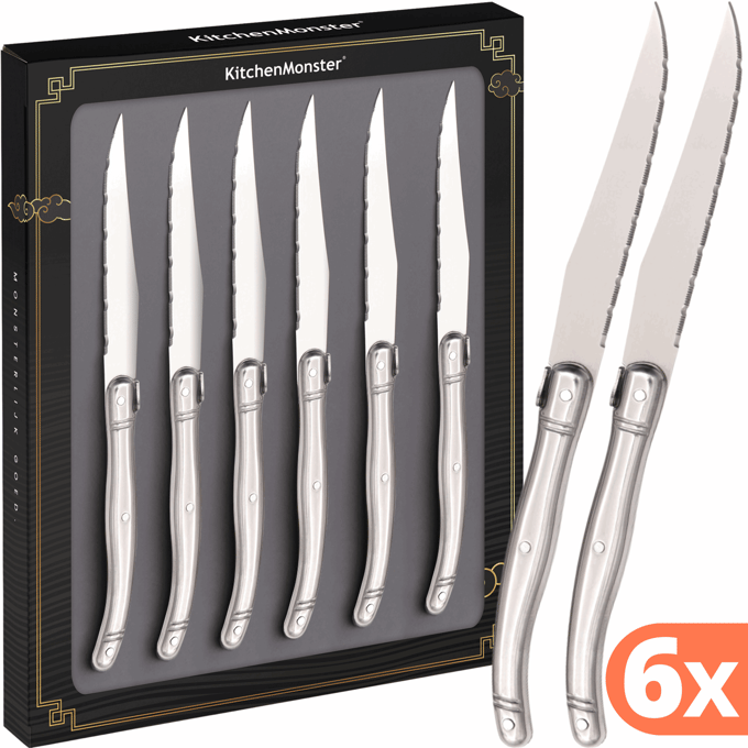 KitchenMonster Steakmessen Messenset Laguiole - 6 stuks RVS 23cm