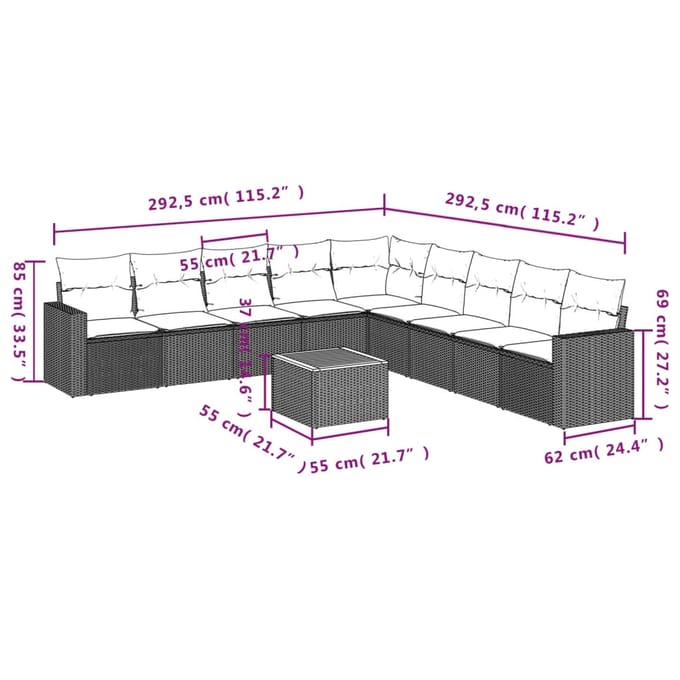 vidaXL - 10-delige - Loungeset - met - kussens - poly - rattan - beige