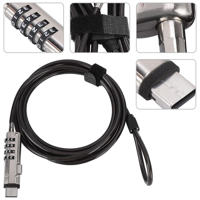 4 Chiffres Mot de Passe Déverrouillage Ordinateur Portable Cadenas de Sécurité Câble Antivol black