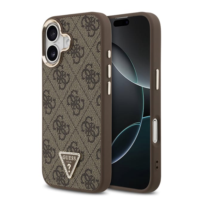 Guess Classic Triangle Logo Leather Backcover met MagSafe voor de Apple iPhone 17 - Bruin