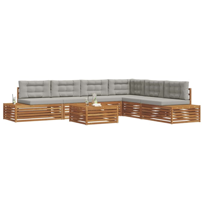 vidaXL - 8 - st - Buiten - bank - set - Massief - Acacia - Hout - en - Polyester