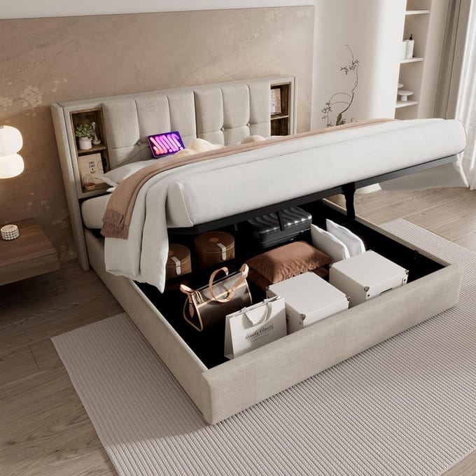 Opbergbed Gestoffeerd 160x200 cm met Lattenbodem Dubbelbed