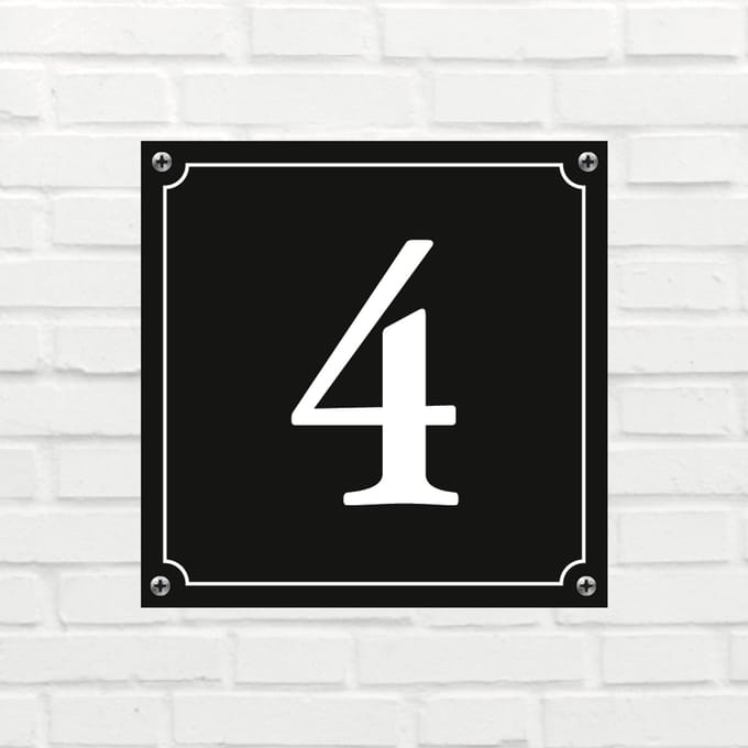 Huisnummerbord Mat zwart Deluxe - Nummer 4 - incl. bevestiging
