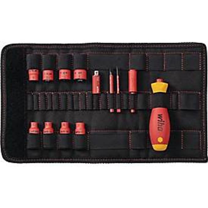 Wiha Slim Vario® electric Schroevendraaierset 14-delig Plat, Dop (zeskant)