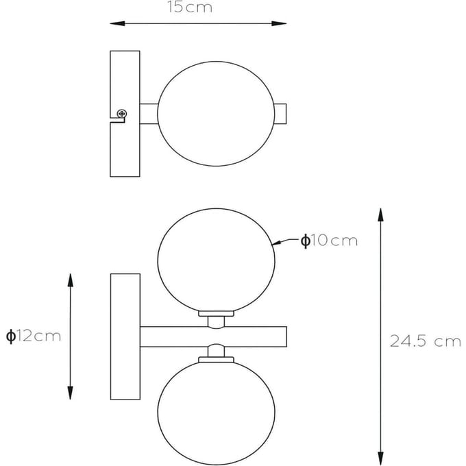 Lucide Wandlamp Tycho, 2-lamps, zwart/rookgrijs