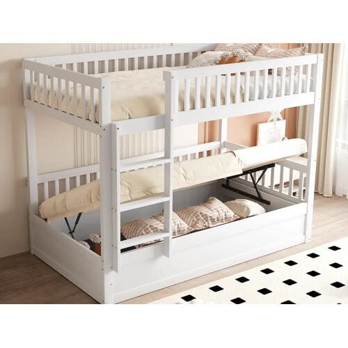 ModernLuxe Kinder-stapelbed 90×200 cm - Massief hout - Bed met opberging onderin - wit (matras niet inbegrepen)