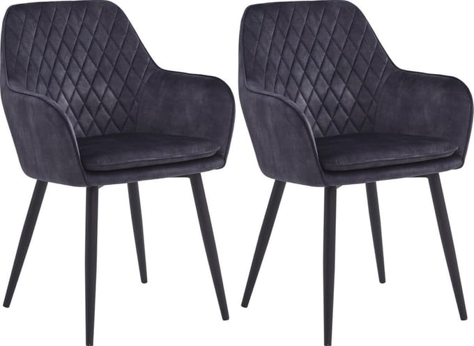 Colenis® - Laura Eetkamerstoel - Set Van 2 - Grijs - Adoré Velvet - Design - Industrieel - Met armleuning