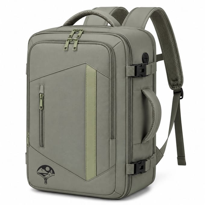 Reisgemak Handbagage Rugzak 40x30x20 cm - Met Laptopvak en Trolleyband - Olijfgroen
