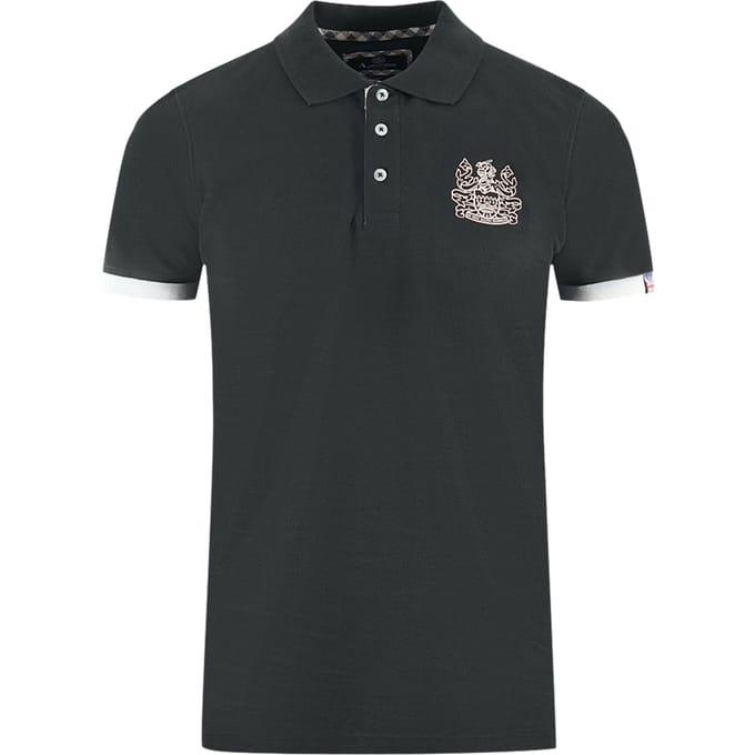 Aquascutum Branded Collar Black Polo Shirt
