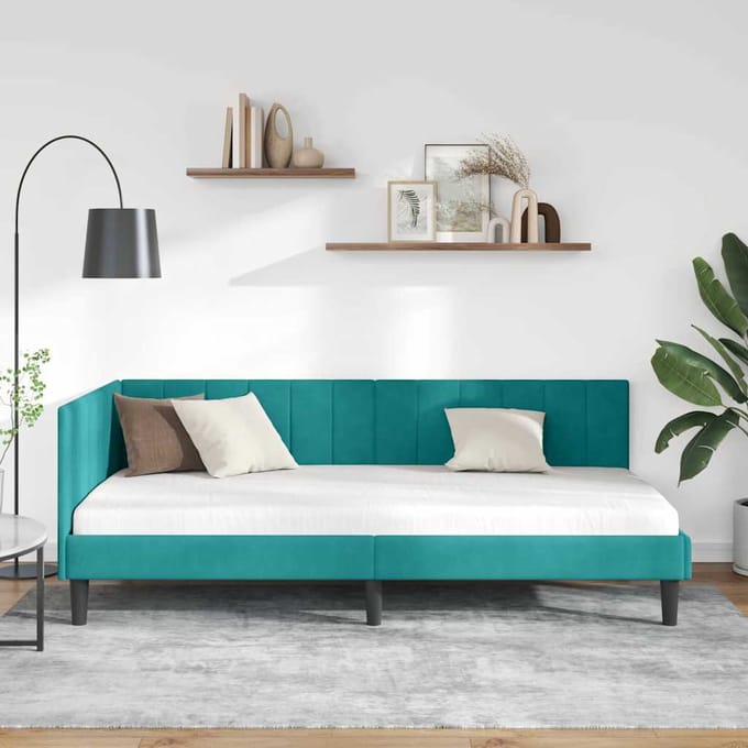 vidaXL - Hoek - Bed - Frame - Turquoise - 90 - x - 200 - cm - Fluweel