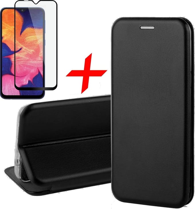 Hoesje geschikt voor Samsung Galaxy A10 - Screen Protector FullGuard - Book Case Kunstleer ThinShield Zwart & Screenprotector