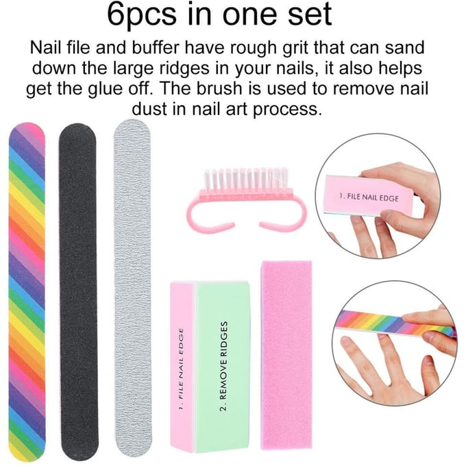 6 stuks professionele manicure-tool, nagelvijlen, buffers, pedicure, nagelkunstset white