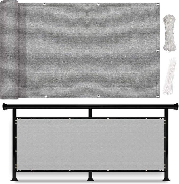 Balkonscherm Grijs 90x1000 cm Weerbestendig Privacydoek met Touw en Kabelbinders