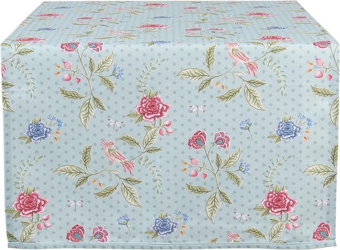 Clayre & Eef Tafelloper 50x140 cm Blauw Groen Katoen Bloemen