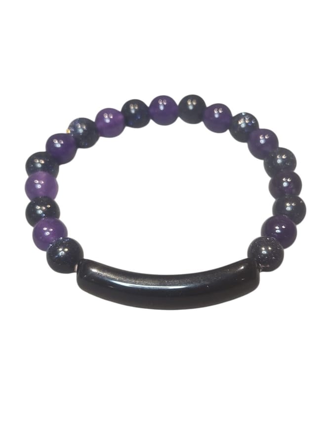 armband met obsidiaan, amethist en blauwe aventurijn.