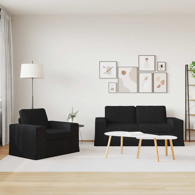 vidaXL Bankstel 2 pcs Zwart 182 x 80 x 82 cm Stof