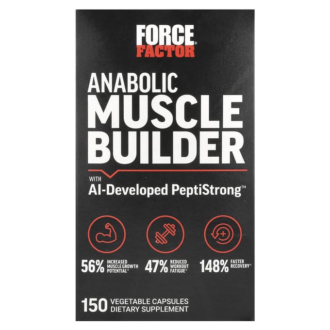 Force Factor, met PeptiStrong ontwikkeld door kunstmatige intelligentie en 150 vegetarische capsules