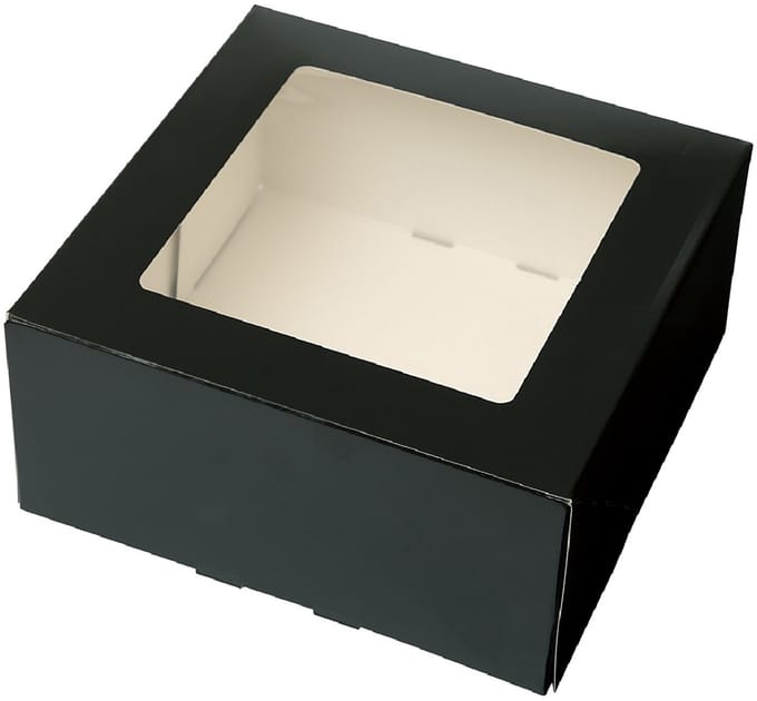 Taartdoos met venster 19x19x9cm. Zwart 3st