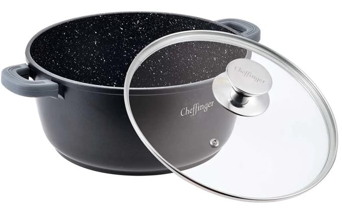 Cheffinger Braadpan met Deksel - 20cm - 2L - Zwart - Inductie