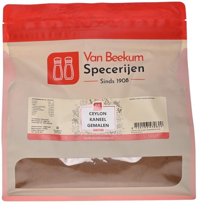 Van Beekum Specerijen - Ceylon Kaneel Gemalen - 800 Gram (hersluitbare stazak)