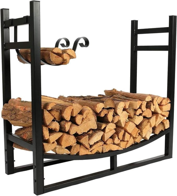 Haardhouthouder - Houtopslag - Open haard - Grote capaciteit - 83x33x78cm - Zwart