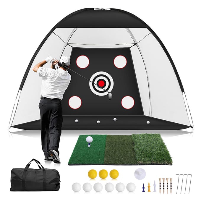 Filet d'Entraînement de Swing de Golf d'Extérieur Triple Herbe Pliable Ensemble de Filets d'Entraînement de Golf Filet Cible Multifonctionnel Durable Facile white