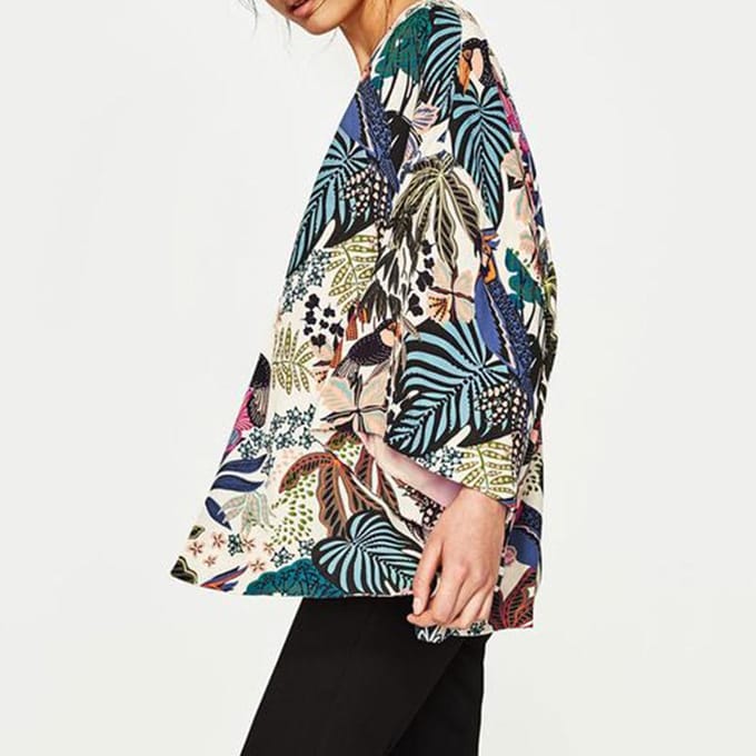 Kimono de plage en mousseline pour femme Motif papillons oiseaux feuilles Ouverture devant Coupe ample Fine Par-dessus de bikini S vert