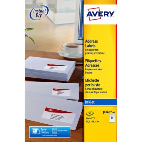 Etiket avery j8160-25 63.5x38.1mm wit 525 Etiketten