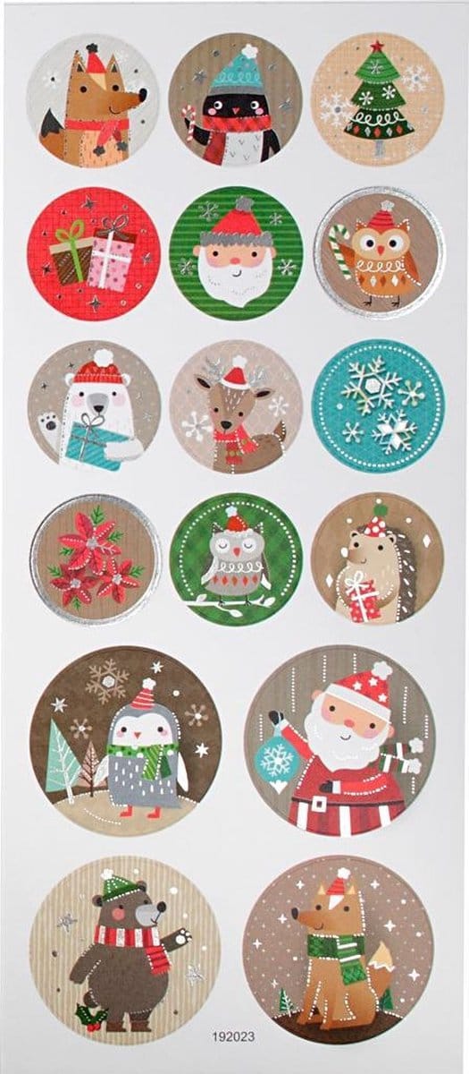 Stickers, kerstmis, vel 10x23 cm, ca. 16 stuk, 1 vel