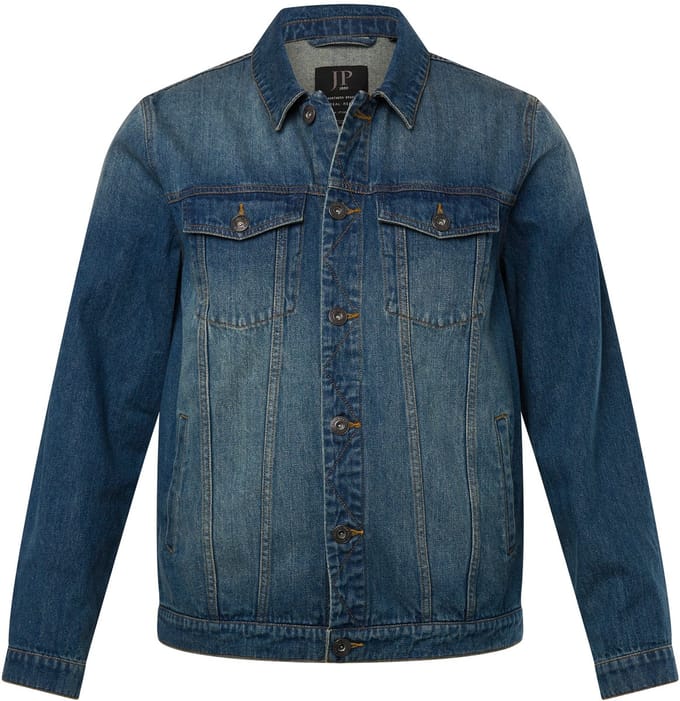 JP 1880 - Heren - Denim jack borstzakken knoopsluiting - Blauw denim - Maat 3XL