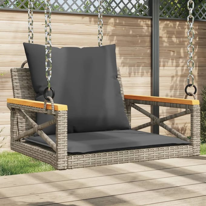 vidaXL - Schommelbank - met - kussens - 63x62x40 - cm - poly - rattan - grijs