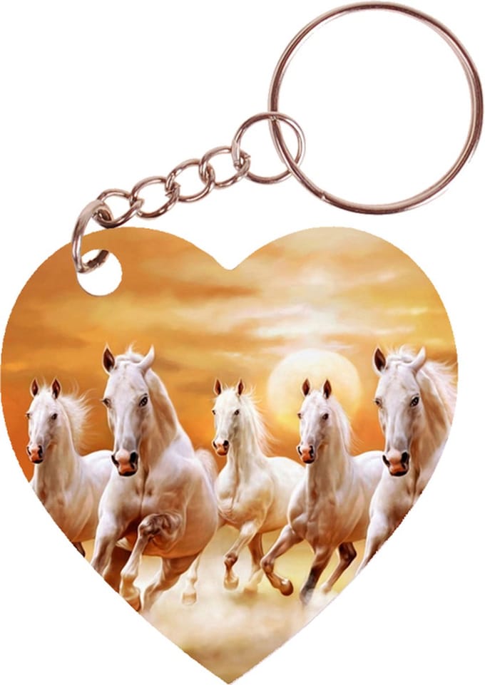 Sleutelhanger hartje 5x5cm - Witte Paarden in Galop
