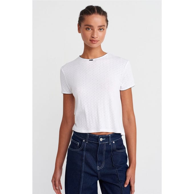 Dames Geribde Crop T-shirt