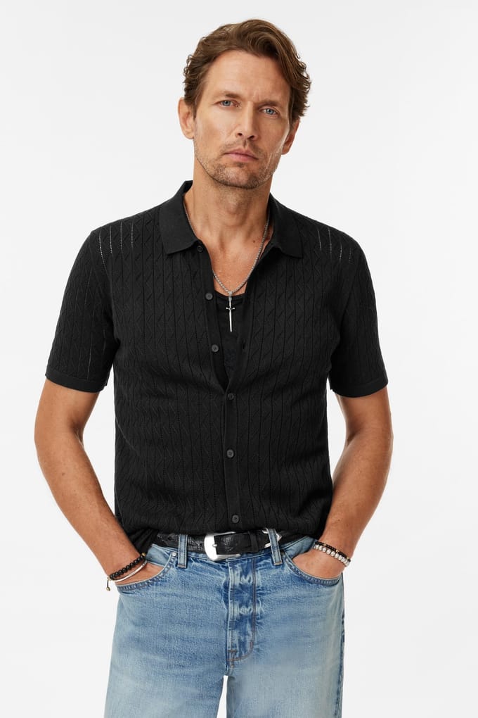 John Varvatos Moore Ss Texture Sweater Shirt Black Größe: XS | Pullover Outlet | Herren | Schwarz