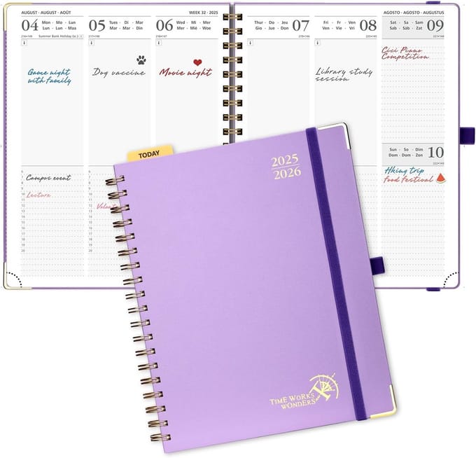 Verticale Schoolplanner 2025-2026 | 17 Maanden Agenda met Harde Kaft en Spiral Binding, 25,5 x 21,5 cm