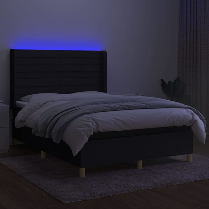 vidaXL - Boxspring - met - matras - en - LED - stof - zwart - 140x200 - cm