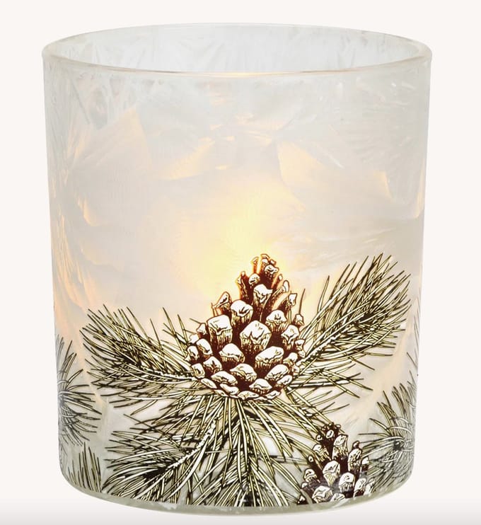 Theelichthouder dennenappel decor glas wit (B/H/D) 9x10x9cm