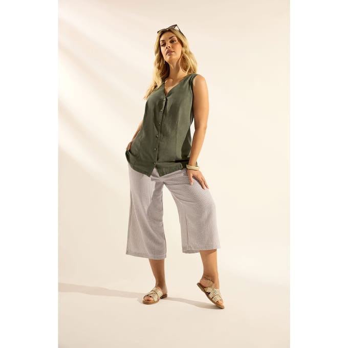 Yours Natuurlijk Bruine Gestreepte Cropped Broek Size 48