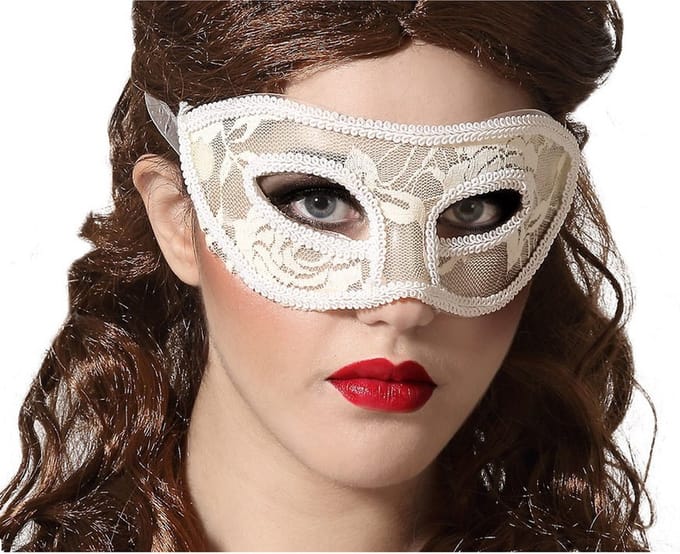 Verkleed oogmasker - wit - kant patroon - volwassenen - Halloween/gemaskerd bal