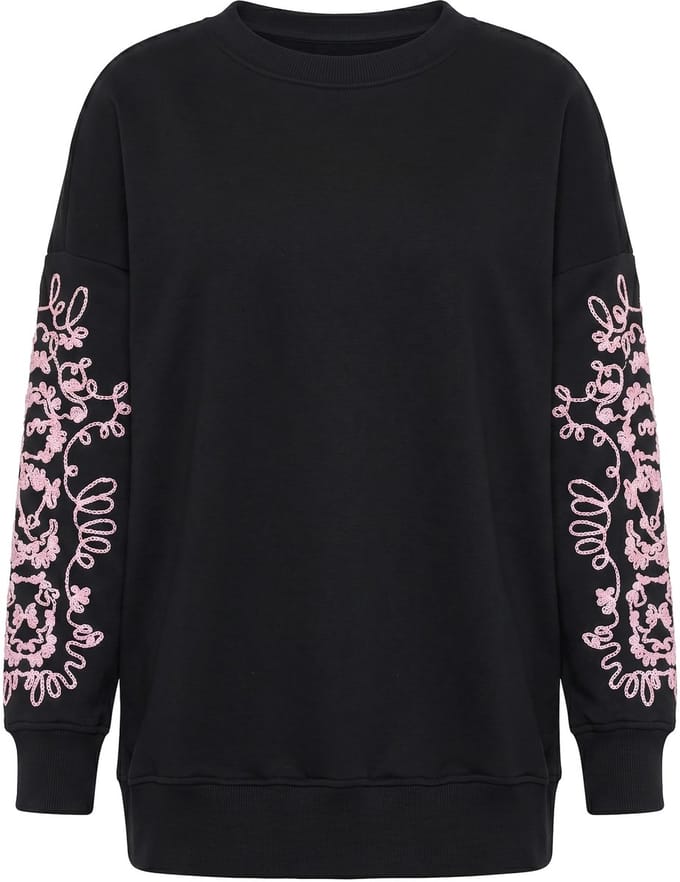 Studio Untold - Dames - Sweatshirt oversized model borduursel op lange mouwen - Zwart - Maat 58+