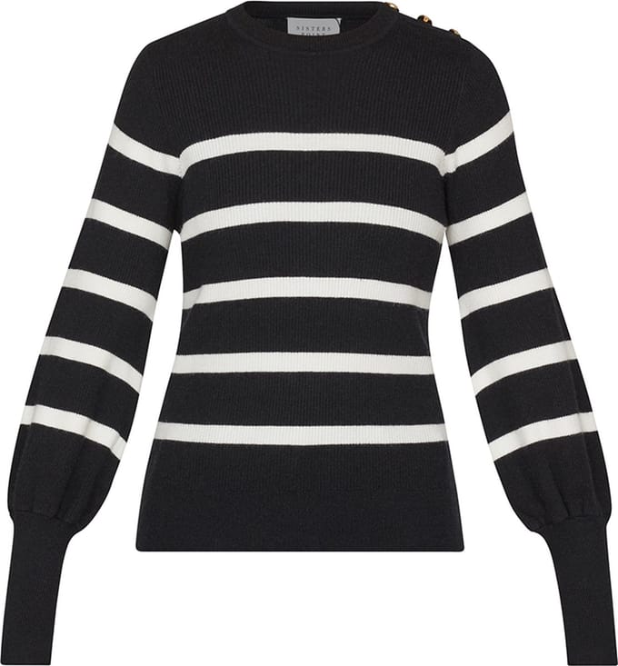 SISTERS POINT Hani-stripe1 - Dames Trui - Black/cream - Maat S