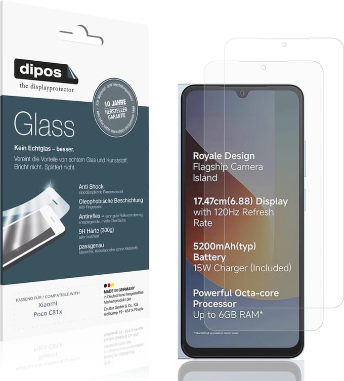 dipos – 2x Matte Pantserfolie geschikt voor Xiaomi Poco C81x | 9H Screenprotector