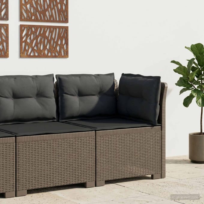 vidaXL - Eén-zits - Tuin - Sofa - met - Kussens - Rieten - Look - PP - Lichtgrijs