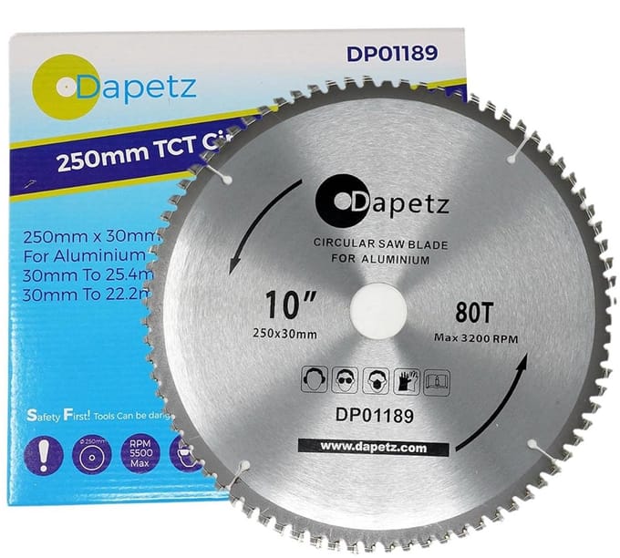 Dapetz ® 250mm (10'') 80T Aluminum circular saw blade 30mm bore 25mm Rings