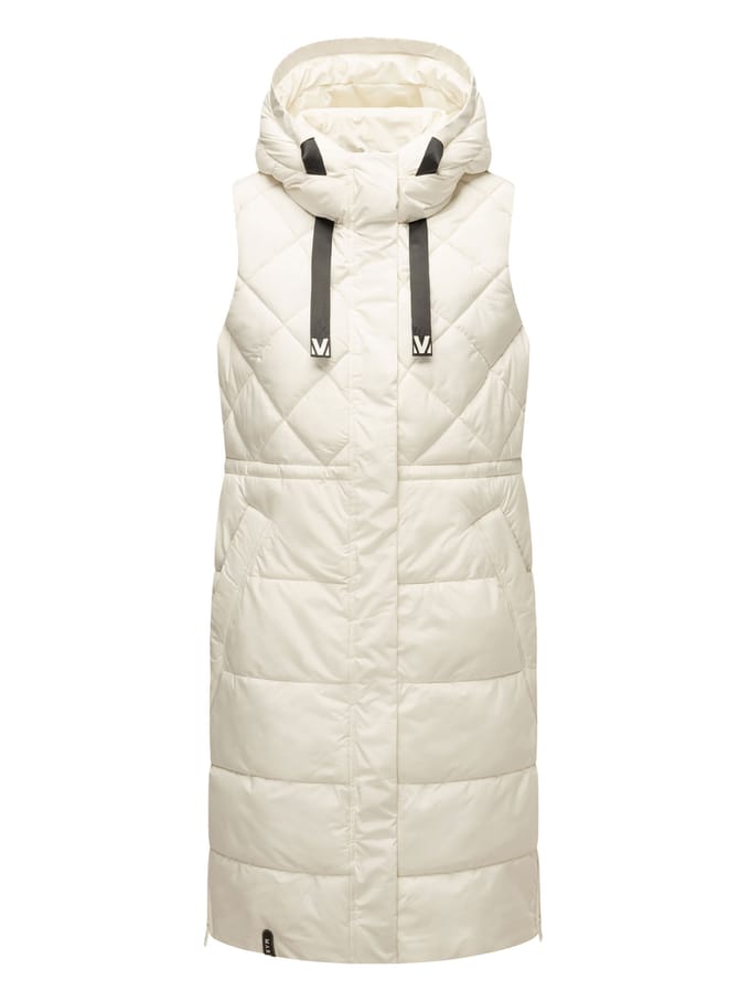 Marikoo lange gewatteerde damesbodywarmer met capuchon – Narikaa