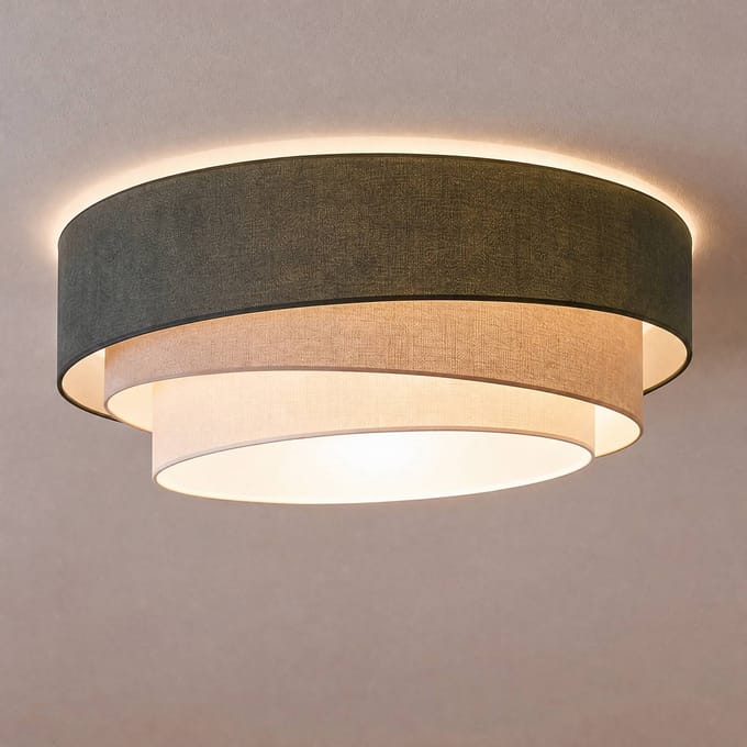 Duolla Plafondlamp Trio, groen/beige, Ø 60 cm, textiel, E27