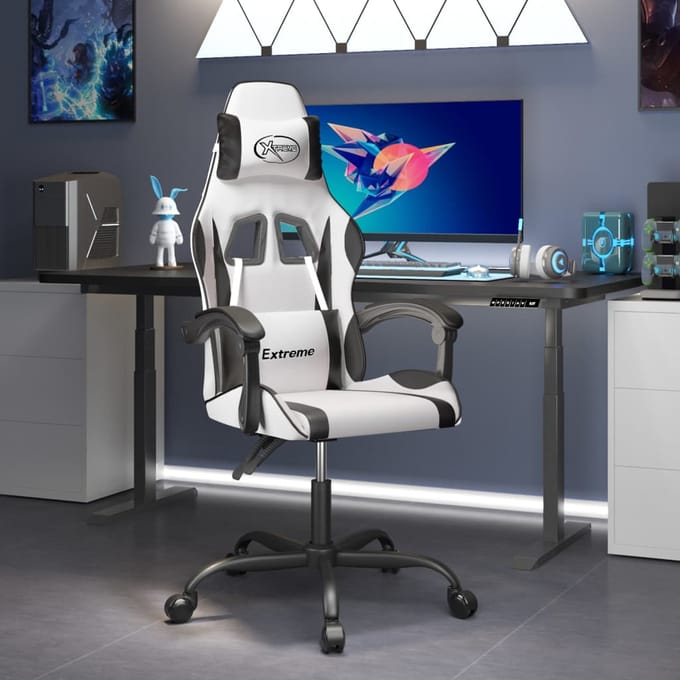 vidaXL - Gamestoel - kunstleer - wit - en - zwart