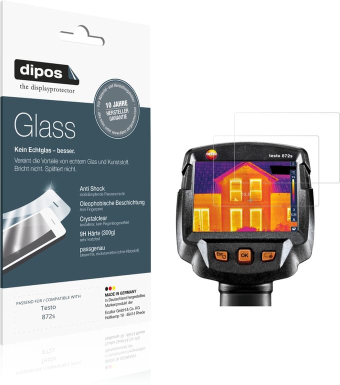 dipos – 2x Pantserfolie geschikt voor Testo 872s | 9H Screenprotector