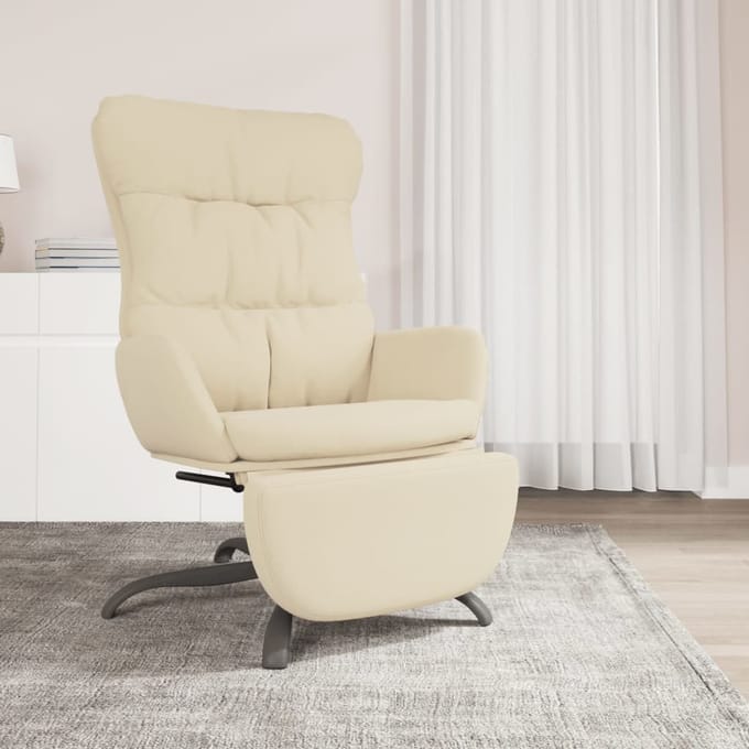 vidaXL - Relaxstoel - met - voetensteun - stof - crèmekleurig
