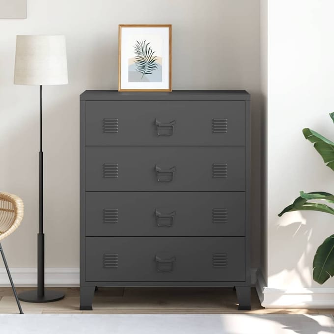 vidaXL Opbergkast Industriële Stijl voor Slaapkamer 78x40x93 cm Zwart Metaal - Opbergkist voor Meer Opbergruimte